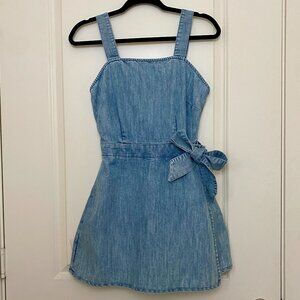 Denim Romper with Front Wrap Skirt